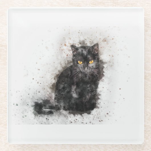 Trendy Black Cat stört Bild Glasuntersetzer (Vorderseite)