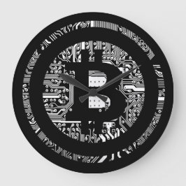 Trendy Black Circuitry Bitcoin-Logo Große Wanduhr