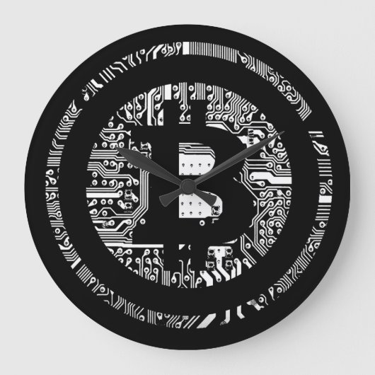 Trendy Black Circuitry Bitcoin-Logo Große Wanduhr (Vorderseite)