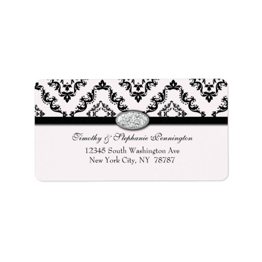 Trendy Black Damask Diamant-Adressetikett Adressaufkleber (Vorne)