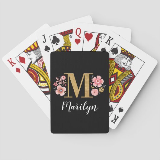 Trendy Black Floral Monogram Letter M Spielkarten (Rückseite)