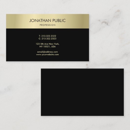 Trendy Black Gold Elegante einfache Vorlage Modern Visitenkarte (Vorne/Hinten)