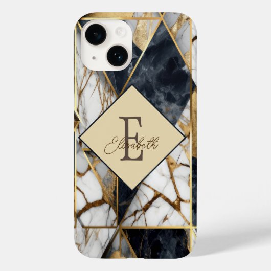 Trendy Black Gold Geometric Marble Monogram Case-Mate iPhone Hülle (Rückseite)