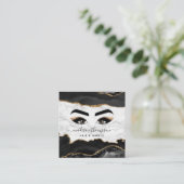 Trendy Black & Gold Girly Makeup Artist Quadratische Visitenkarte (Stehend Vorderseite)