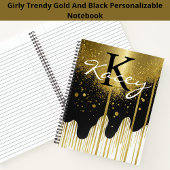 Trendy Black Gold Glitzer Girly Monogram Name Notizblock