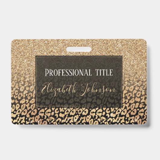 Trendy Black Gold Glitzer Leopard Ombre Ausweis (Vorderseite)