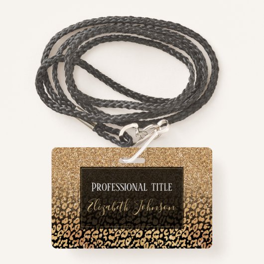 Trendy Black Gold Glitzer Leopard Ombre Ausweis (Vorderseite mit Schlüsselband)