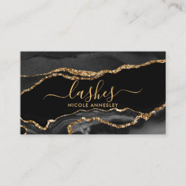 Trendy Black Gold Marble Eyelash Beauty Specialist Visitenkarte