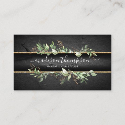Trendy Black & Gold - Moderne Foliage Visitenkarte (Vorderseite)