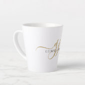 Trendy Black Gold Monogram Initial Script Name Milchtasse (Linke Ecke)