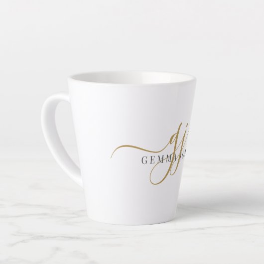 Trendy Black Gold Monogram Initial Script Name Milchtasse (Linke Ecke)