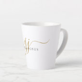 Trendy Black Gold Monogram Initial Script Name Milchtasse (Rechte Ecke)