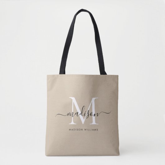 Trendy Black Gold Monogram Initial Script Name Tasche (Vorderseite)