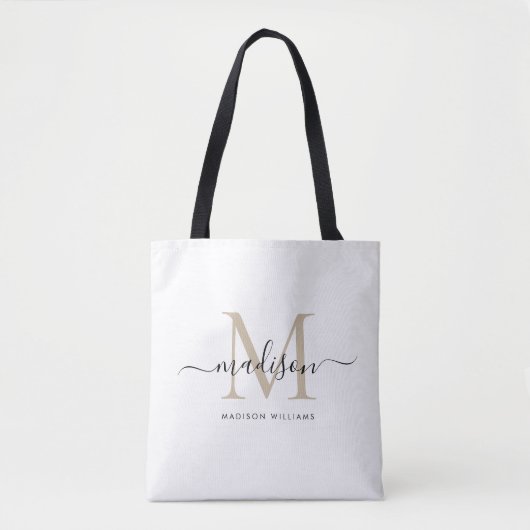 Trendy Black Gold Monogram Initial Script Name Tot Tasche (Vorderseite)