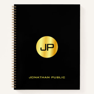 Trendy Black Gold Monogram Name Elegant Moderne Notizblock