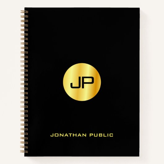 Trendy Black Gold Monogram Name Elegant Moderne Notizblock (Vorderseite)