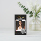 Trendy Black Gold Sparkle Foto Fairstylist Visitenkarte (Stehend Vorderseite)
