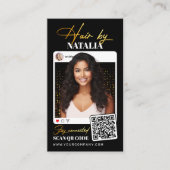 Trendy Black Gold Sparkle Foto Fairstylist Visitenkarte (Vorderseite)