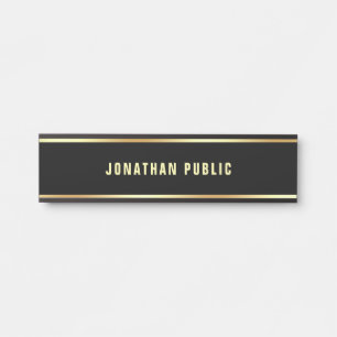 Trendy Black Gold Text Name Clean Template Elegant Türschild