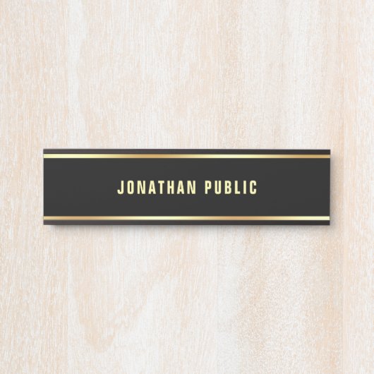 Trendy Black Gold Text Name Clean Template Elegant Türschild (Vorderseite )