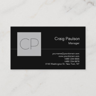 Trendy Black Gray Chic Monogram Business Card Visitenkarte