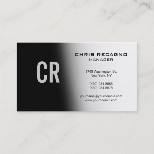 Trendy Black Gray White Monogram Business Card Visitenkarte (Vorderseite)
