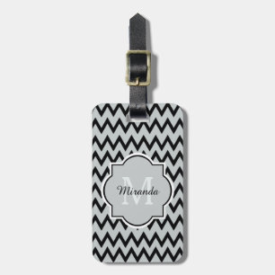 Trendy Black Gray Zickzack Zigzag Name und Monogra Gepäckanhänger
