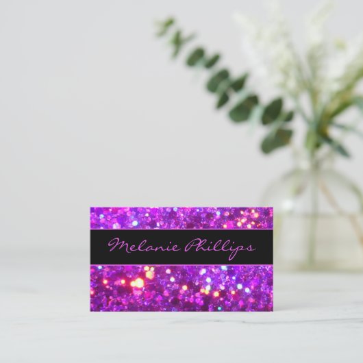 Trendy Black & Lavender Pink Chunky Glitzer Visitenkarte (Stehend Vorderseite)