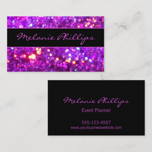 Trendy Black & Lavender Pink Chunky Glitzer Visitenkarte (Vorne/Hinten)