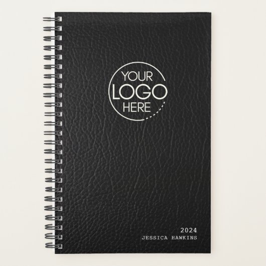 Trendy Black Leather Modern Logo Wochenplaner (Vorderseite)