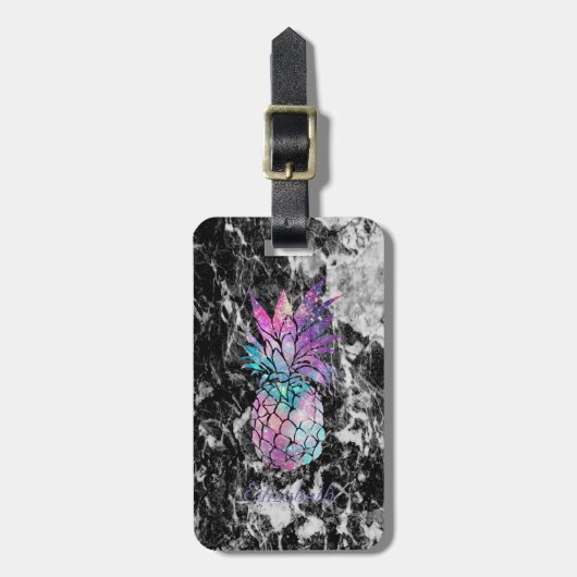 Trendy Black Marble , Ananas - Personalisiert Gepäckanhänger (Vorderseite vertikal)