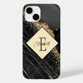 Trendy Black Marble, Gold Sequins Monogramm Case-Mate iPhone Hülle (Rückseite)