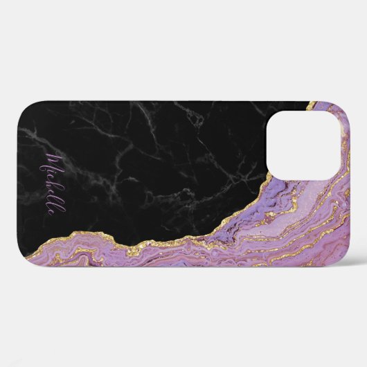 Trendy Black Marble Lila & Gold Agate mit Name Case-Mate iPhone Hülle (Rückseite (Horizontal))