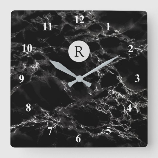 Trendy Black Marble Stone - Add Letter /Logo /more Quadratische Wanduhr (Vorderseite)