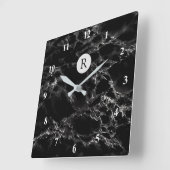 Trendy Black Marble Stone - Add Letter /Logo /more Quadratische Wanduhr (Winkel)