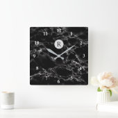 Trendy Black Marble Stone - Add Letter /Logo /more Quadratische Wanduhr (Zuhause)