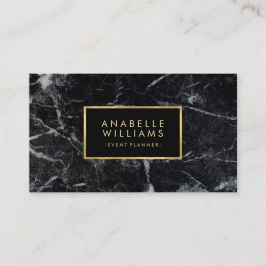Trendy Black Marble und bedruckte Gold Textur Visitenkarte (Vorderseite)