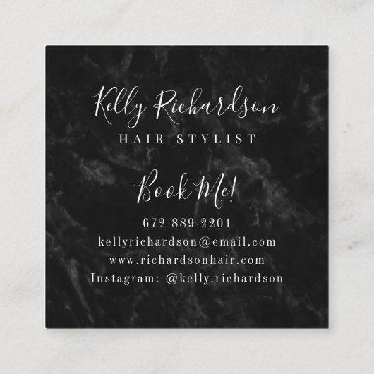 Trendy Black Marmor Haar Stift Signatur Quadratische Visitenkarte (Rückseite)