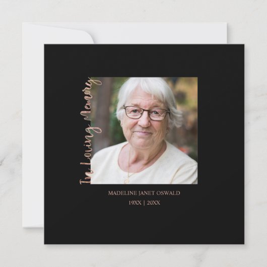 Trendy Black Minimalist Custom Photo Funeral Mitteilungskarte (Vorderseite)