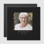 Trendy Black Minimalist Custom Photo Remembrance Magnetkarte (Vorne/Hinten)