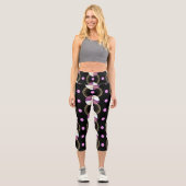 Trendy Black Nucleus Pattern Yoga Capri Leggings (Vorderseite)