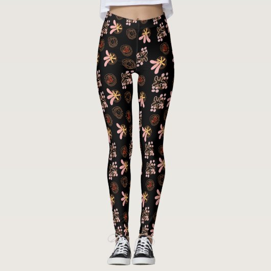 Trendy Black Pattern Leggings (Vorderseite)