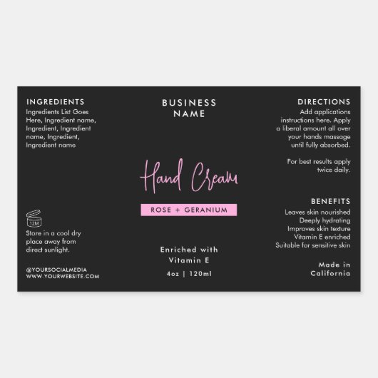 Trendy Black & Pink 4 OZ Cosmo Flasche Etikett Rechteckiger Aufkleber (Vorderseite)