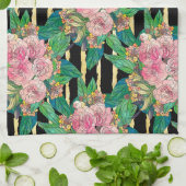 Trendy Black Pink Blume Gold Streifen Botanisch Geschirrtuch (Gefaltet)