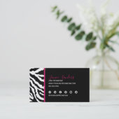 Trendy Black & Pink Zebra Print QR CODE Visitenkarte (Stehend Vorderseite)