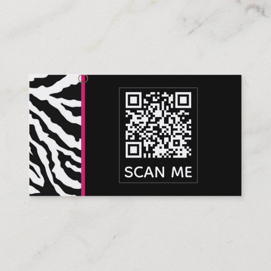 Trendy Black & Pink Zebra Print QR CODE Visitenkarte (Rückseite)