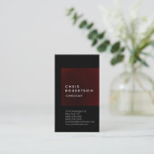Trendy Black Red Stripe Consultant Business Card Visitenkarte (Stehend Vorderseite)