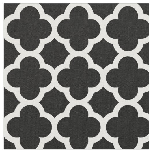 Trendy Black Retro Chic Quatrefoil Trellis Muster Stoff (Nahaufnahme)