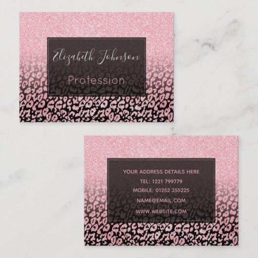 Trendy Black Rose Gold Glitzer Leopard Ombre Visitenkarte (Vorne/Hinten)