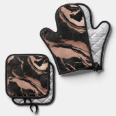 Trendy Black Rose Gold Marble Ofenhandschuh & Topflappen-Set (Vorderseite/Rückseite)